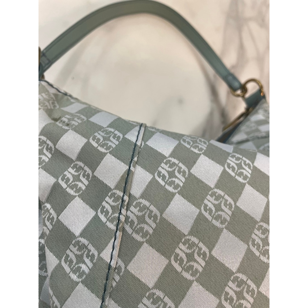 Fossil Mint Green White Monogram Canvas Shoulder Bag Leather Y2K Small Purse - Picture 4 of 11